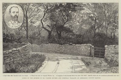 Cena do assassinato do Sr. Walter Bourke e do Cabo Wallace, em Ardrahan, Condado de Galway de English School