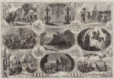 Cenas do Pantomimes e Extravaganzas (gravura) de English School