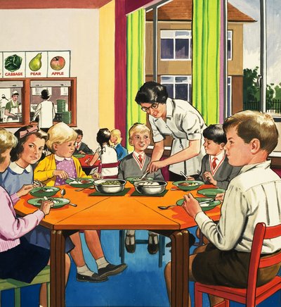 Senhora do jantar da escola de English School