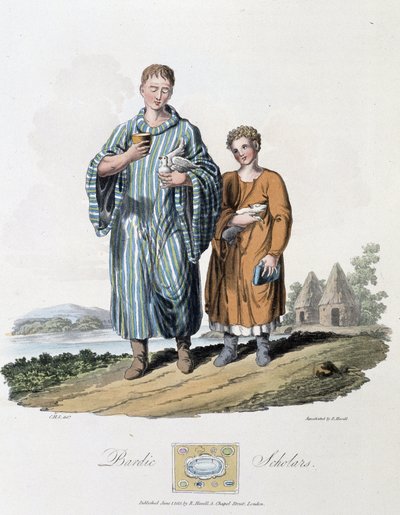 Schoolboy e seu mestre - em "Celts and Goths, costumes dos habitantes das Ilhas Britânicas do início do século VI e das nações góticas da costa ocidental do Báltico", por S.R. Meyrick e Ch. Smith de English School