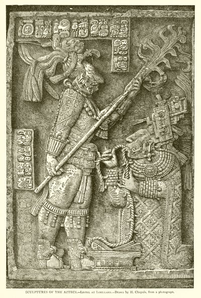 Esculturas dos Aztecas - Lintel de Lorillard (gravura) de English School