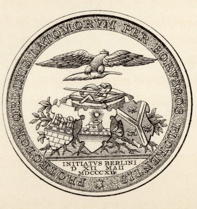 Selo dos Maçons de Berlim, 1812, de "A História da Maçonaria, volume III", publicado por Thomas C. Jack, Londres, 1883 de English School