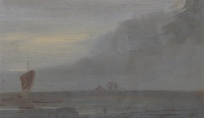 Seapiece with Boats: Evening, anteriormente atribuída a JMW Turner (1775-1851) e também atribuída a Peter de Wint (1784-1849), 1810-20 (óleo sobre papel) de English School
