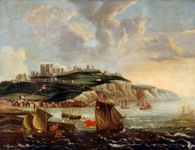 Paisagem marítima com Castelo de Dover (óleo sobre tela) de English School