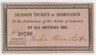 Bilhete de temporada para admissão na Grande Exposição de 1851 de English School