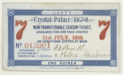 Bilhete de temporada para o Crystal Palace, Londres, 1867-1868 de English School