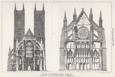 Seções da Abadia de Westminster, mostrando a Aplicação do Sistema de Proporção do Sr. Pullan (gravura) de English School