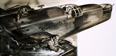 Sargento James Allen Ward andando na asa de um bombardeiro de Wellington de English School