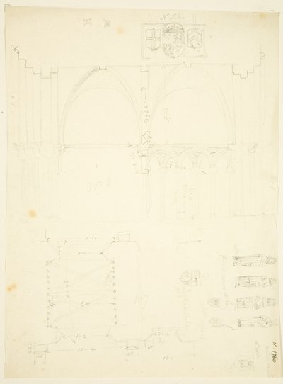 Série de Esboços de Abbey Gatehouse e da Catedral de Bristol (lápis e aguarela sobre papel) de English School