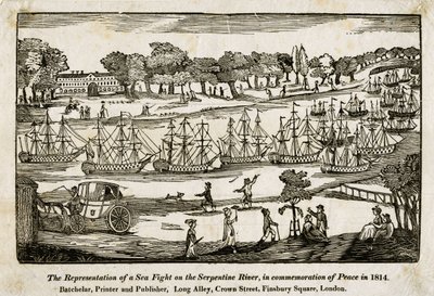 Serpentine, Hyde Park em Londres (corte de madeira) de English School