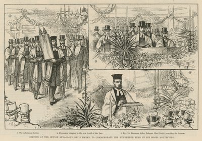 Serviço na Sinagoga Judaica, Bevis Marks, para comemorar o centésimo ano de Sir Moses Montefiore de English School