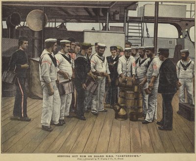 Servindo rum a bordo do HMS Camperdown de English School