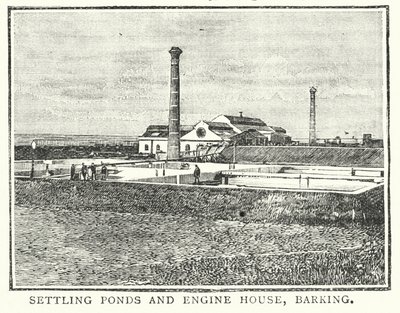 Lagoas de decantação e casa das máquinas, Barking (gravura) de English School