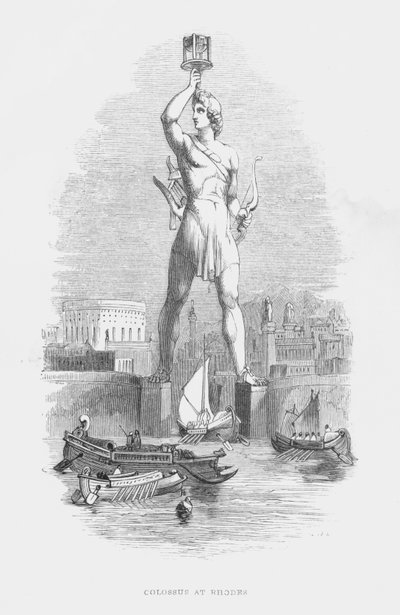 Sete Maravilhas do Mundo Antigo: Colossus at Rhodes (gravura) de English School