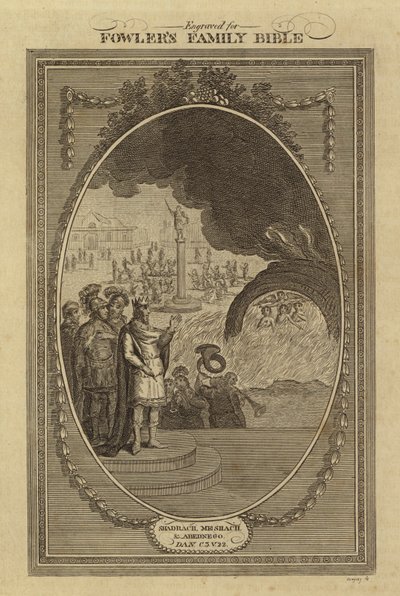 Shadrach, Meshach, e Abednego, Daniel, Capítulo 3, Verso 22 (gravura) de English School