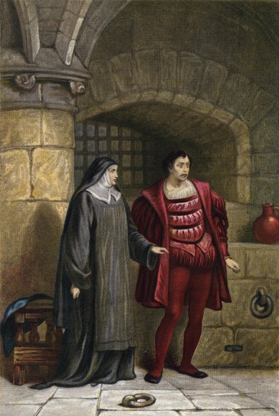 Shakespeare, Medida por medida, Ato III, Cena 1 (cromolitografia) de English School