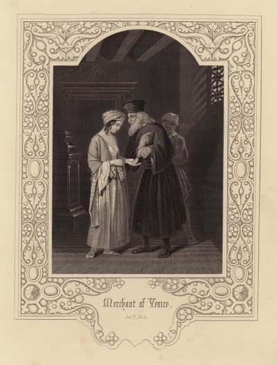 Shakespeare: Mercador de Veneza, Ato 2, Cena 5 (gravura) de English School