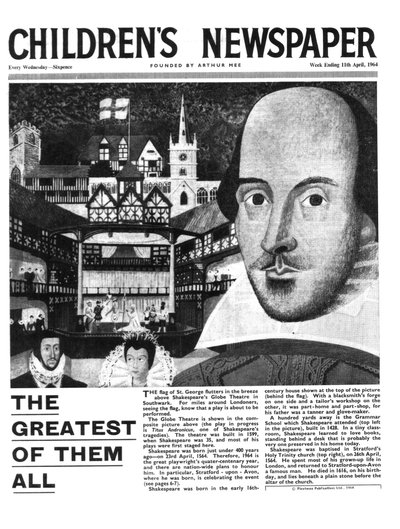 Shakespeare: The Greatest of all, primeira página do &39;The Children&39;s Newspaper&39;, abril de 1964 (papel de jornal) de English School