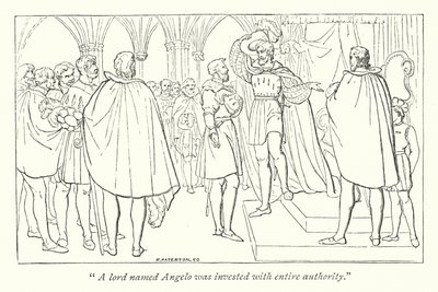 Medida Por Medida de Shakespeare; Angelo investiu com autoridade ducal (gravura) de English School