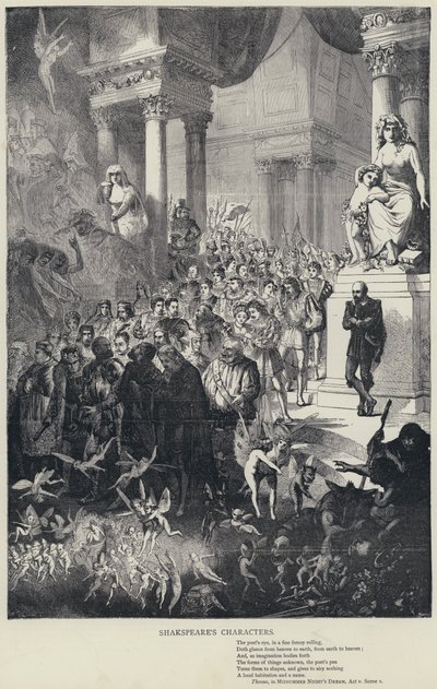 Personagens de Shakspeare, Theseus, em Sonho de Noite de Verão, Acto v, Cena 1 (gravura) de English School