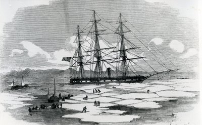 Navio explorando o Ártico (gravura) de English School