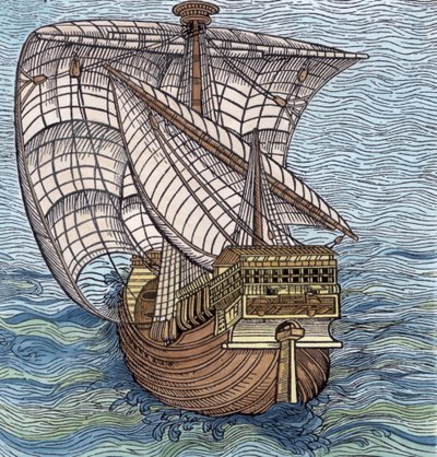 Navio de Columbus&39;Time &39;, de&39; A Narrativa e uma História Crítica da América &39;, editado por Justing Winsor, Londres, 1886 (posterior coloração) de English School