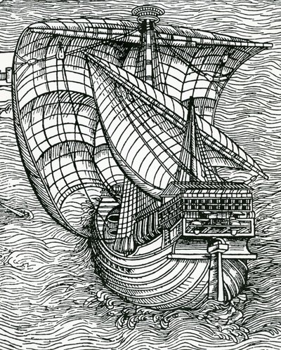 "Nave do Tempo de Colombo", de "A História Narrativa e Crítica da América", editado por Justing Winsor, Londres, 1886 de English School
