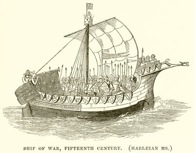 Navio de guerra, século XV. (Ms. Harleiana) de English School