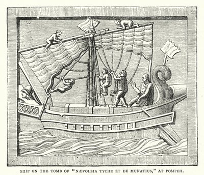 Navio no Túmulo de "Naevoleia Tyche et de Munatius", em Pompeia (gravura colorida) de English School