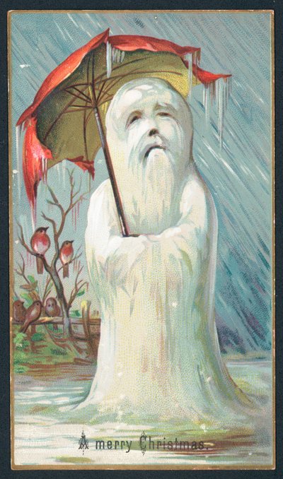 Boneco de neve tiritar sob o guarda-chuva, cartão de de English School
