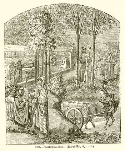 Atirando em Butts. (Royal MS, 19, o. Viii) de English School