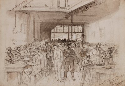 Shoreditch, jantar de Penny na Australian Meat Company, c.1860 (lápis, tinta e papel) de English School