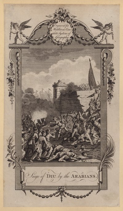 Cerco de Diu pelos árabes (gravura) de English School
