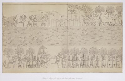 Cerco de uma cidade na margem de um rio, placa 42 de Nínive e seus restos mortais por Austen Henry Layard (1817-1894) publicado em 1849 de English School