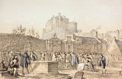 Assinando o Pacto em Greyfriars Churchyard, Edimburgo em 1638, de "The Scots Worthies de acordo com a Segunda Edição de Howie, 1781", de John Howie (1735-93) publicado em 1879 de English School