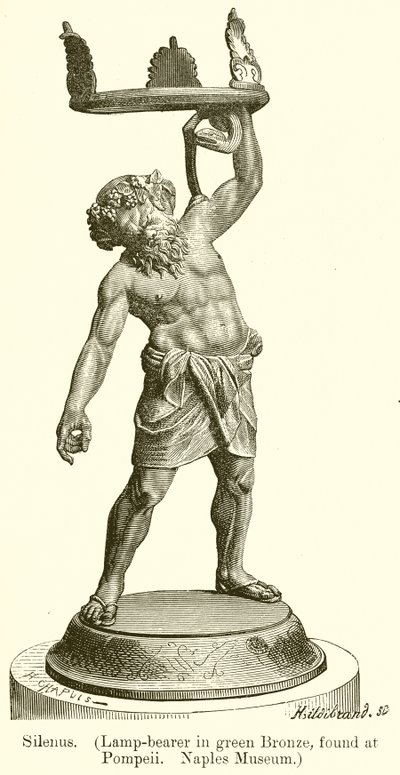 Silenus. (Lamp-Bearer in Green Bronze, encontrado no Museu Pompeii. Nápoles) (gravura) de English School