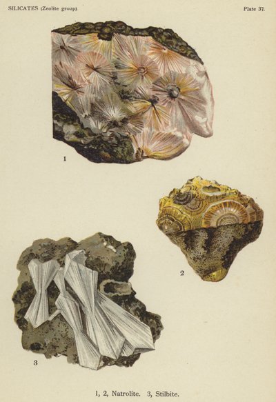 Silicatos (grupo zeólito), natrolite, stilbite (cor litho) de English School