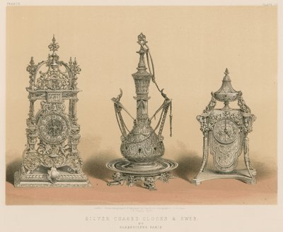 Prata Chased relógios e Ewer por Barbedienne, Paris de English School