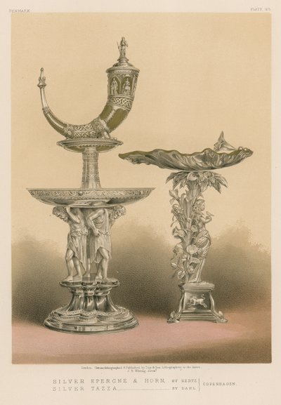 Silver Epergne e Horn por Hertz, Silver Tazza por Dahl, Copenhagen de English School