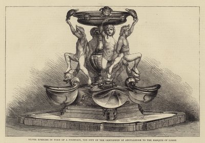 Silver Epergne em forma de Fonte, o Presente dos Cavalheiros de Argyllshire para o Marquês de Lorne (gravura) de English School