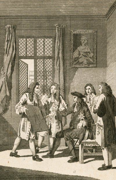 Sir Christipher Wren apresentando ao rei Carlos II seu plano para reconstruir Londres de English School
