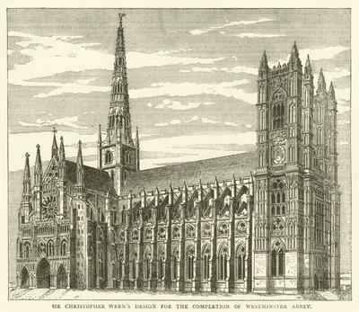 Projeto de Sir Christopher Wren para a conclusão da Abadia de Westminster (gravura) de English School