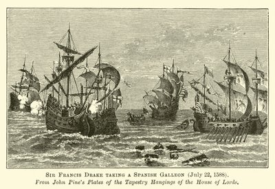 Sir Francis Drake tomando um galeão espanhol, 22 de julho de 1588 de English School