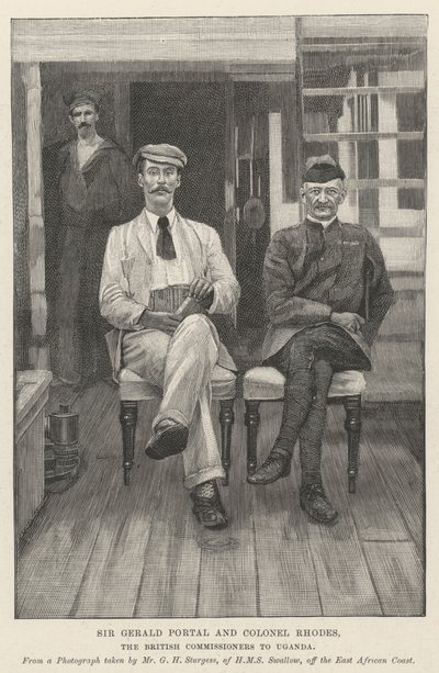Sir Gerald Portal e Coronel Rhodes, os Comissários britânicos para o Uganda (gravura) de English School
