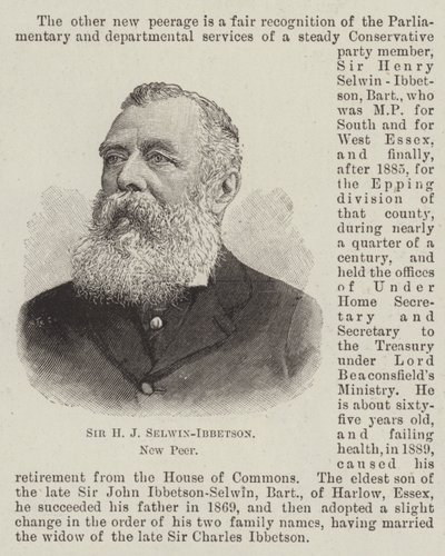 Sir H J J Selwin-Ibbetson, New Peer (gravura) de English School