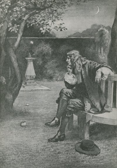 Sir Isaac Newton vê uma queda de maçã de English School