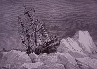 Sir John Franklin, expedição de 1845 para encontrar o Northwest Passage, navio Terror preso no gelo, final do século XIX (gravura) de English School