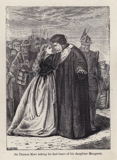Sir Thomas More a tirar a sua última licença da filha Margaret Roper (gravura) de English School