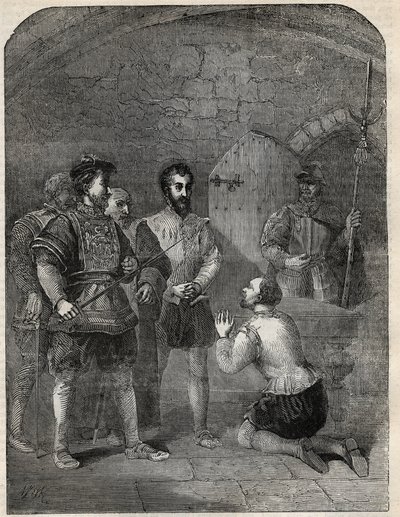 Sir Thomas Wyatt The Younger (1521-1554) a caminho da execução, exonerando solenemente a Princesa Elizabeth e Courtenay da participação na sua Rebelião - 1554 - gravação de "History of England" de Cassell Petter & Galpin de English School