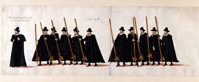 Sir Walter Raleigh, Capitão da Guarda e da Guarda. Parte do cortejo fúnebre da rainha Elizabeth I para a Abadia de Westminster, 28 de abril de 1603. de English School